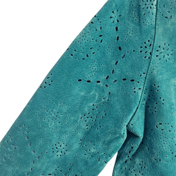 Saguaro Turquoise Laser Cut Suede Leather Jacket Size Small - Picture 5 of 11